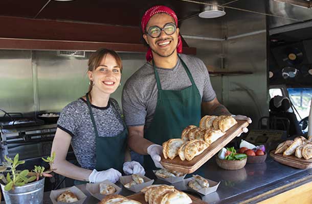 Vendors selling food at an event